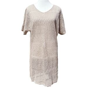 Open Knit Crochet Style Tunic Coverup Dress | Neutral Taupe Beige Beach Boho